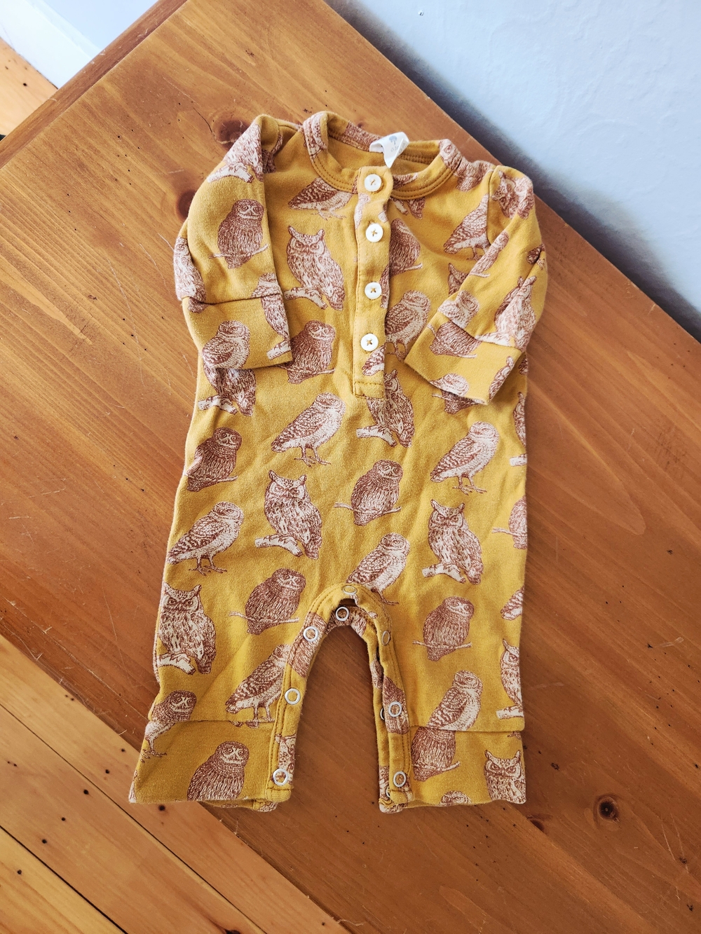 kate quinn 0-3m Cotton Mustard and Brown Owl Print Bodysuit